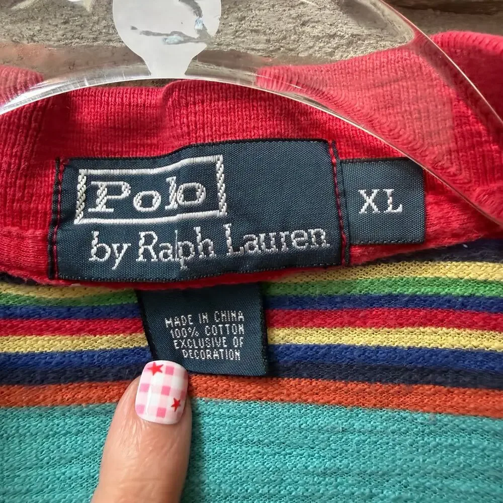 Ralph Lauren Striped Mens Polo Shirt Size XL Colorful Stripe Short Sleeve Preppy